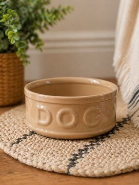 Mason Cash Dog Bowl Embossed Ceramic Stoneware Tan 7” Pet Dish